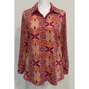 EP PRO TOUR TECH Sz M Long Sleeve Shirt Pink Orange 1/4 Button Golf Athletic Top